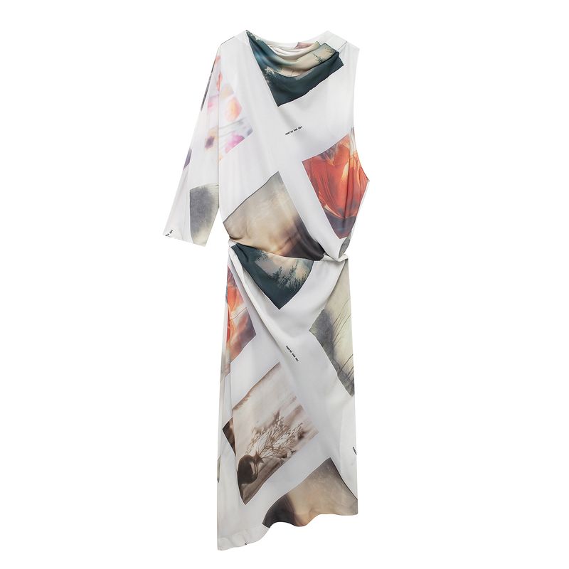 

Kaslead New Arrival Women s Clothing Fashion Style Fashion Minimalist Print Asymmetric Dress 9375121 Flower color L