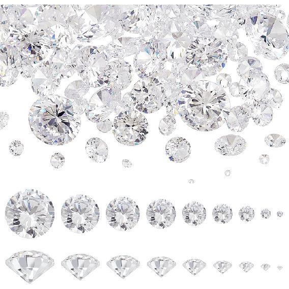 Beebeecraft 230Pcs 1.2-10mm Cubic Zirconia Cabochons Clear Grade A Loose CZ Stones Faceted with Pointed Back for Jewelry Making Crafts Nail, 9 Sizes