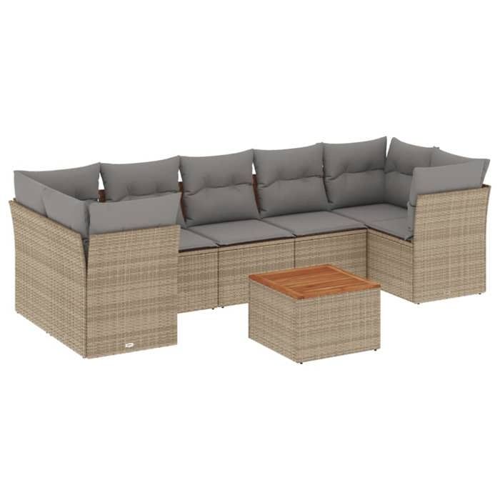 VidaXL Salon de Jardin avec Coussins 8 pcs, Canapés de Terrasse, Ensemble de Meubles de Patio, Mobilier d'Extérieur, Mélange 3255842