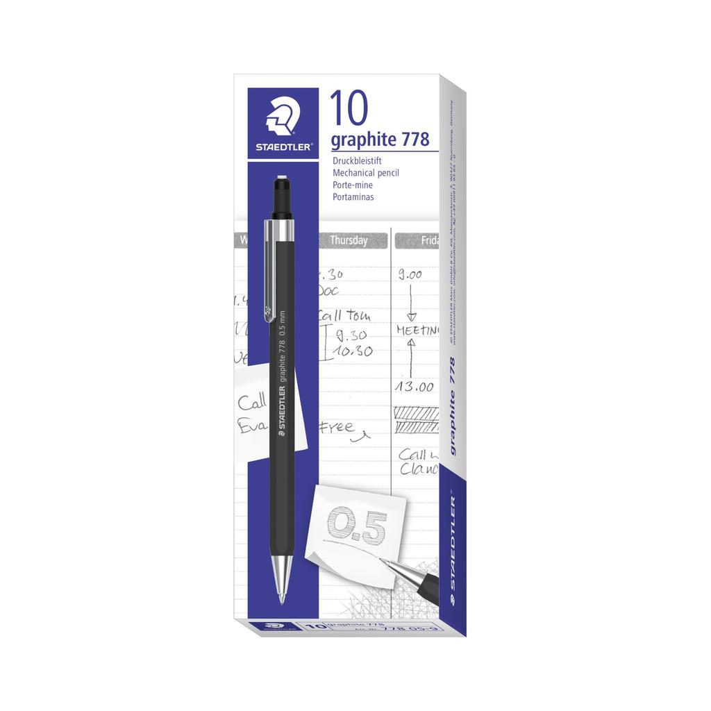 STAEDTLER Graphite 778 Mechanical Hexagonal Rotating Eraser Pencil, Shaft, Cushioned, (0.5mm)