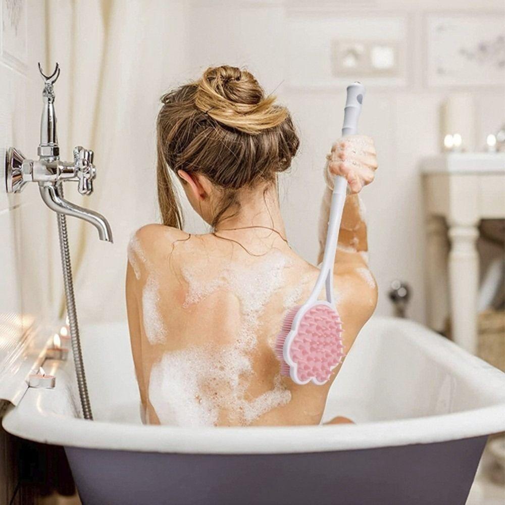 Silicone Shower Massage Brushes Long Handle Bathroom Back Scrubber Bath Back Brush  Cleaning