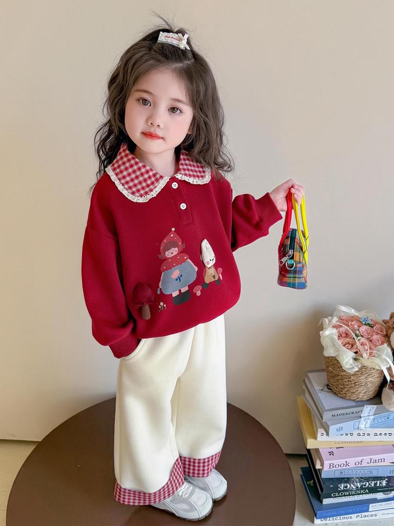 Girls' Cartoon Two-Piece Sweatshirt Set - 2025 Spring/Autumn Fashion, Fake Layered Style Casual Outfit