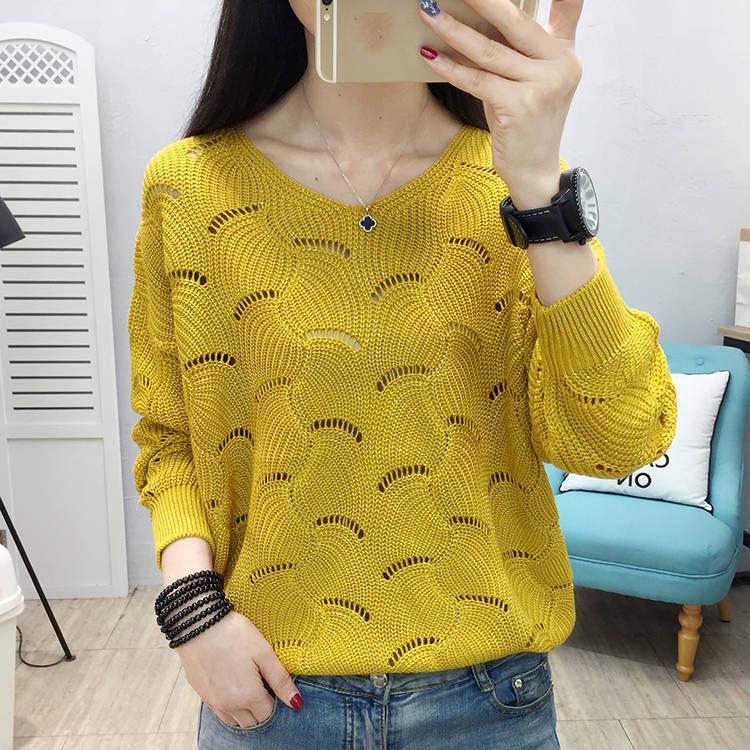 Women Sweaters Fashion Casual Pure Color Hollow Out Bat Sleeve Loose Sweater Spring Autumn Ladies Pullovers Tops Plus Size