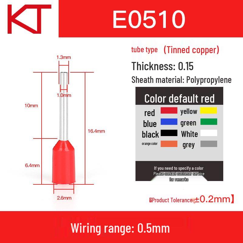 Pre-insulated Tubular Crimp Terminals, Purple Copper, 1000 pcs (Type E0510)
