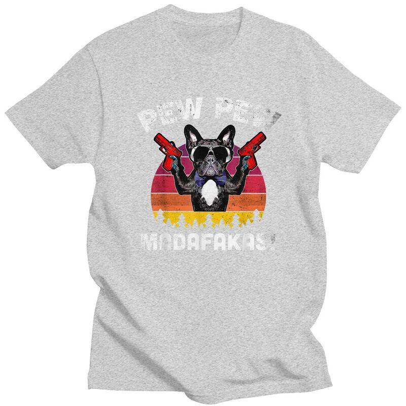 Custom Cool Frenchie Pew Pew Madafakas French Bulldog T Shirt Unisex Short Sleeve 100% Cotton T-shirt Casual Tees Streetwear Tshirt