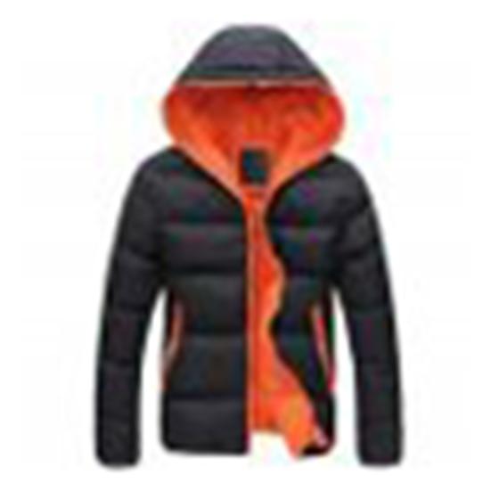 Men Color Block Zipper Hooded Cotton Padded Coat Slim Fit Thicken Outwear Jacket