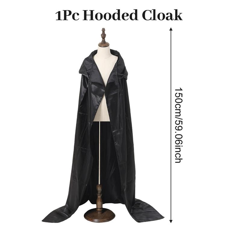 

Sorcerer Long Shirt Hooded Unisex Black Robe Costume Halloween Party Performance Supplies Cloak Cosplay Costume Wizard Prop