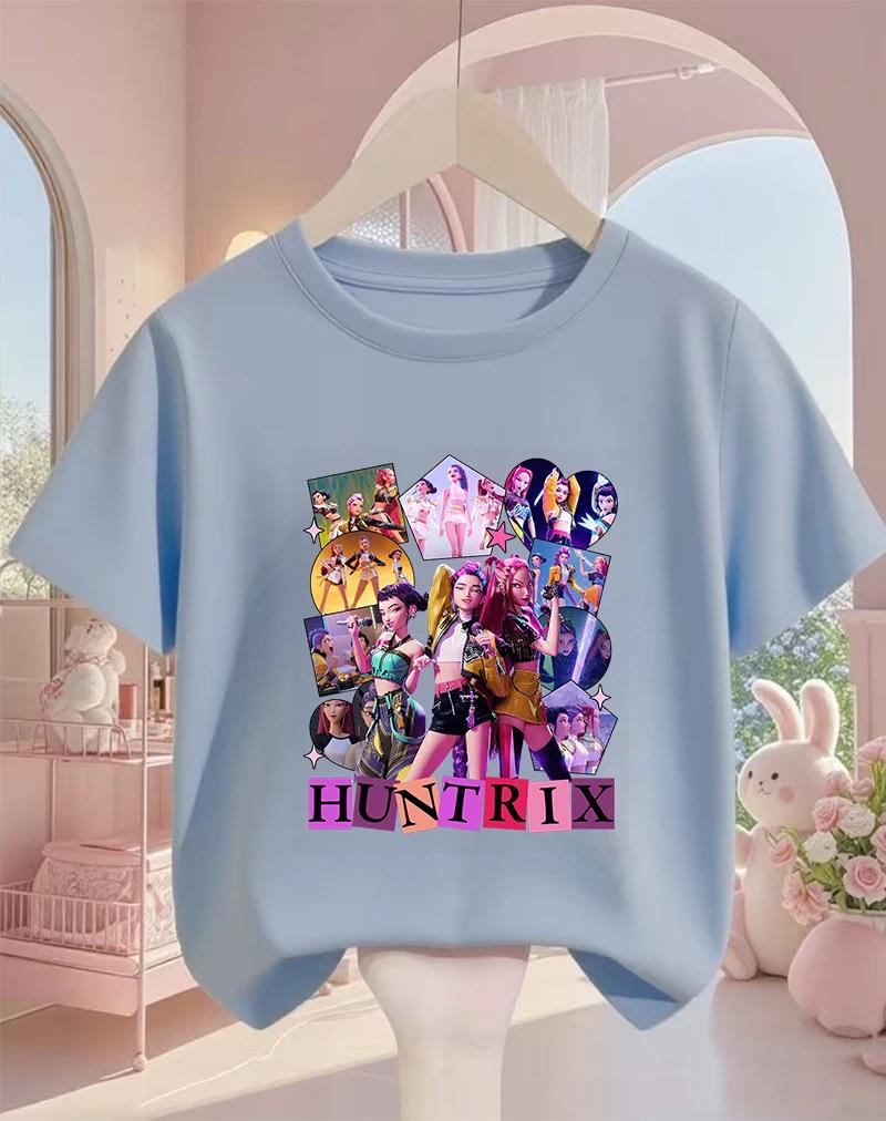 Summer Crew Neck T Shirt Kpop Demon Hunters Cartoon Street Fashion Casual Daily Wear Kids Boys Girls 3 14 Years