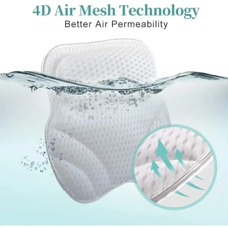 Almohada de baño Cojín de spa para bañera - Almohada para bañera con malla de aire 4D Baño transpirable y 6 accesorios de ventosas antideslizantes