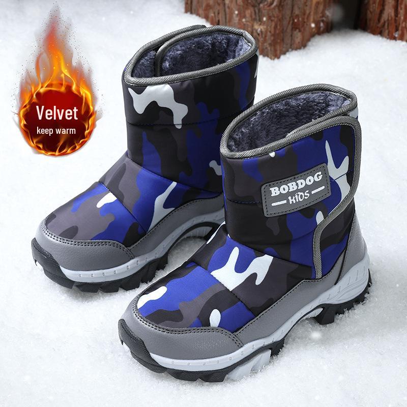 

Зимние детские хлопковые сноубутсы Babudou 2025 с флисовой подкладкой - Водонепроницаемые, Морозостойкие в Северо-Восточном стиле 37