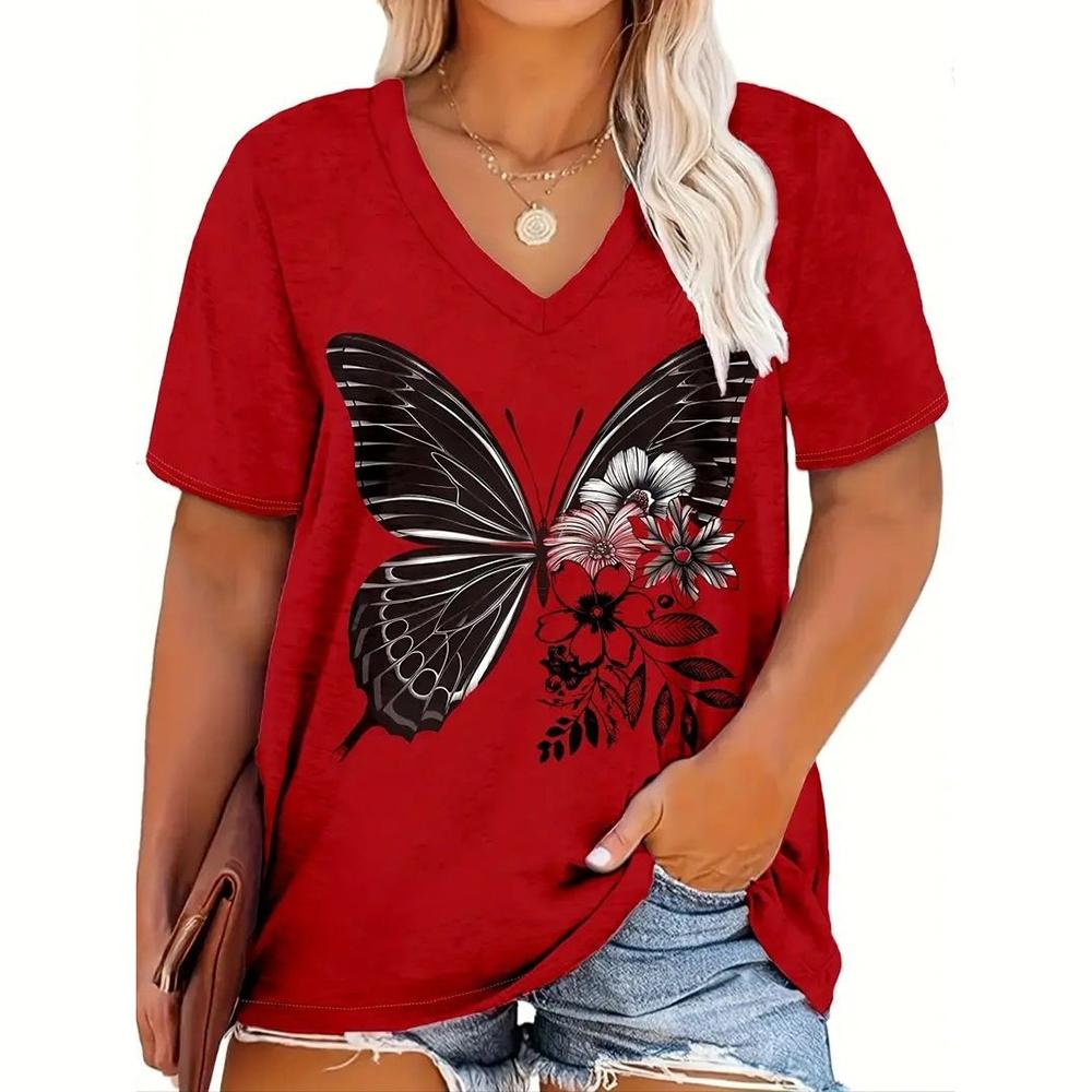 Dámská trička Kočky Tisk Ležérní Výstřih Krátký rukáv Volný Top Dámské Kreslené Oblečení Zvířata Móda Dívčí trička nadměrné velikosti