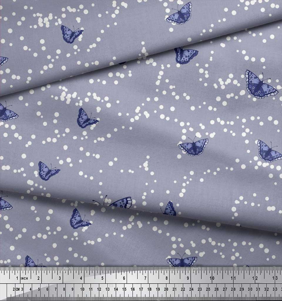 Soimoi Red Japan Crepe Satin Fabric Dot & Butterfly Print Fabric by the metre 42 Inch
