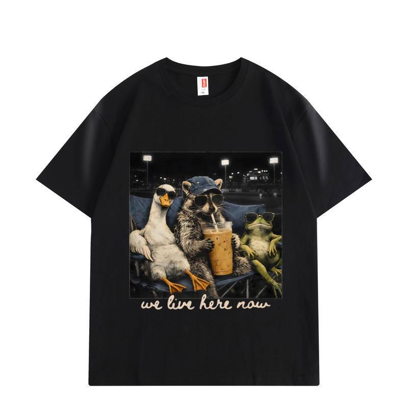 

I Live Here Now Funny Goose Raccoon Frog Baseball Graphic T Shirts Unisex Fashion Vintage T-shirt Summer T-shirts S