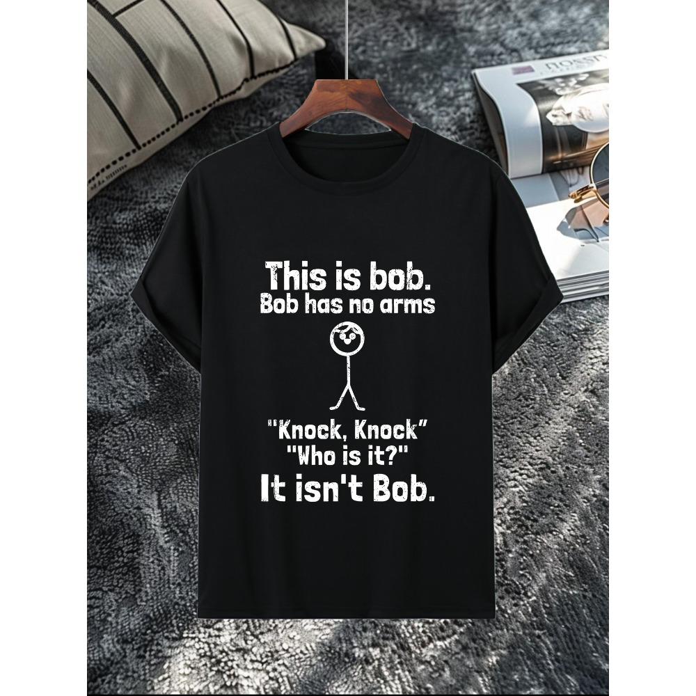 

Men s humorous This is Bob door opening joke pattern T-shirt bright blue short-sleeved casual top S