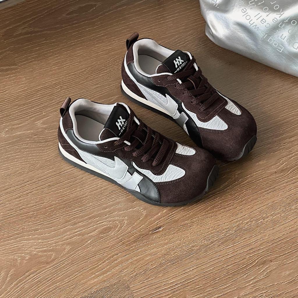 Dexun Shoes Women's 2025 New Autumn Popular Thick-soled Color Matching Popular Forrest Gump Shoes Versatile Leather Casual Sports Shoes