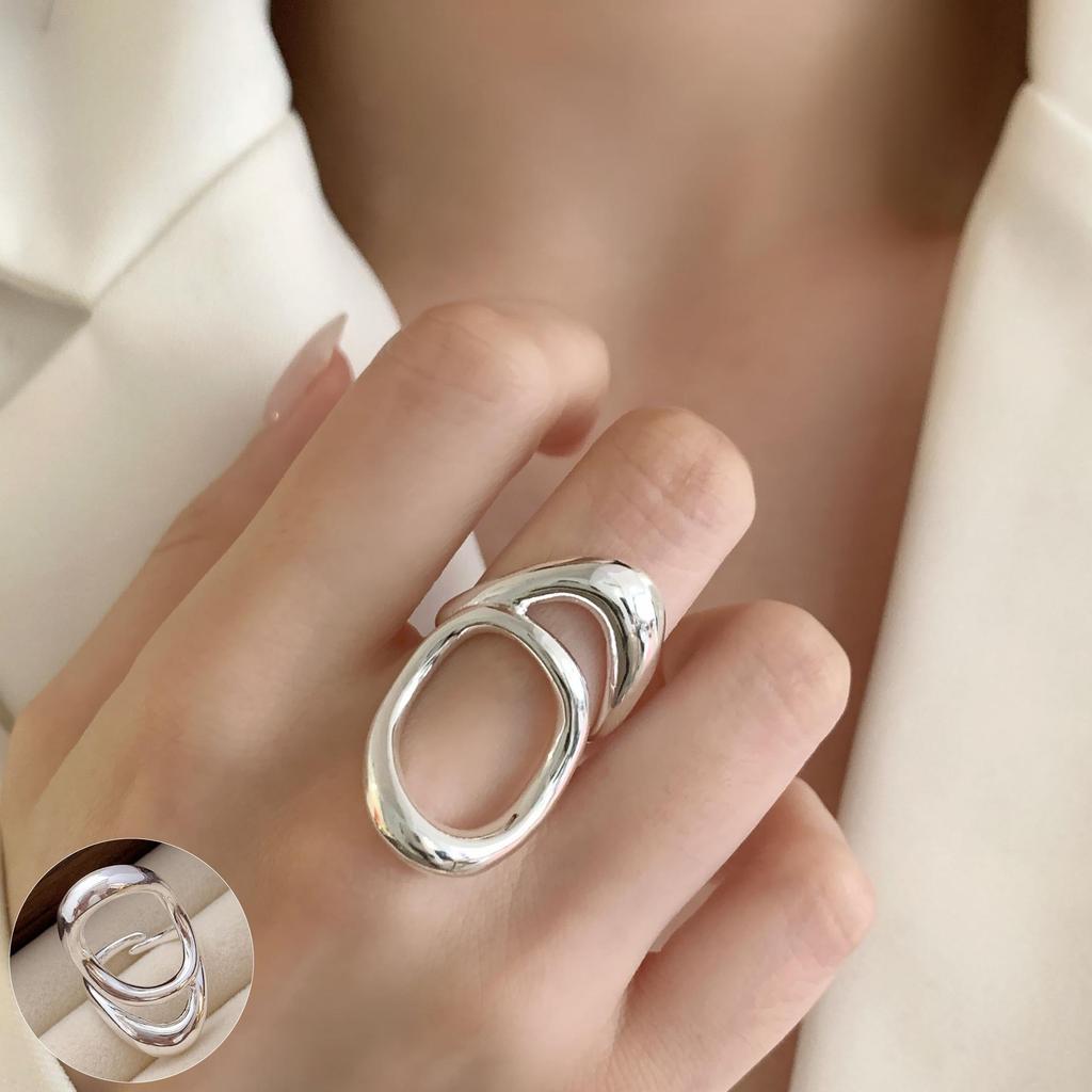 Geometrischer Hochglanz-Überkreuz-Offener Ring, S925 Silberplattiert - Damen Stapelbarer Zeigefingerschmuck