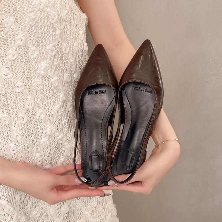 Women's Leather Pointed Toe Slingback Slip-on Flats Sandals Soft Comfortable Casual Female Summer Daily Footwear Shoes