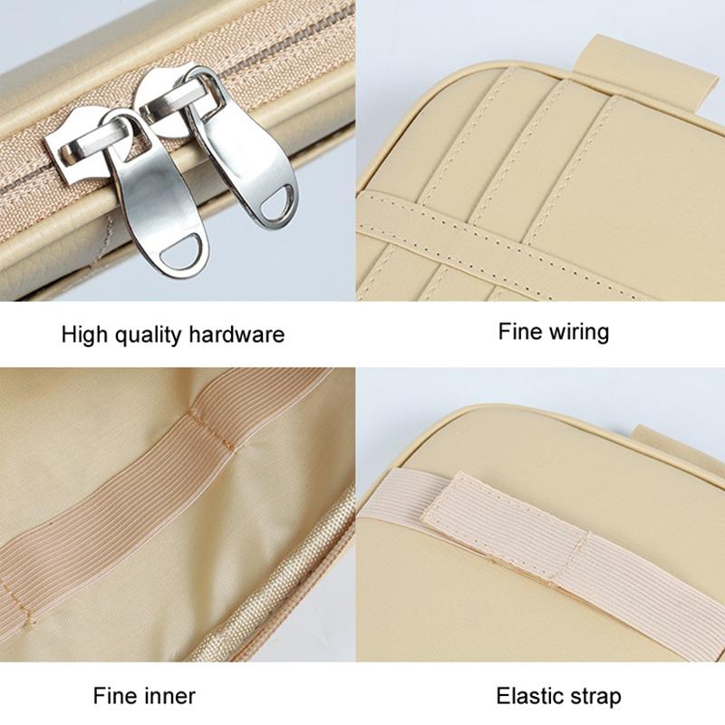 

Car Sun Visor Storage Bag PU Leather Driving License Glasses Cards Holder Zipper Pocket Storage Bag Beige