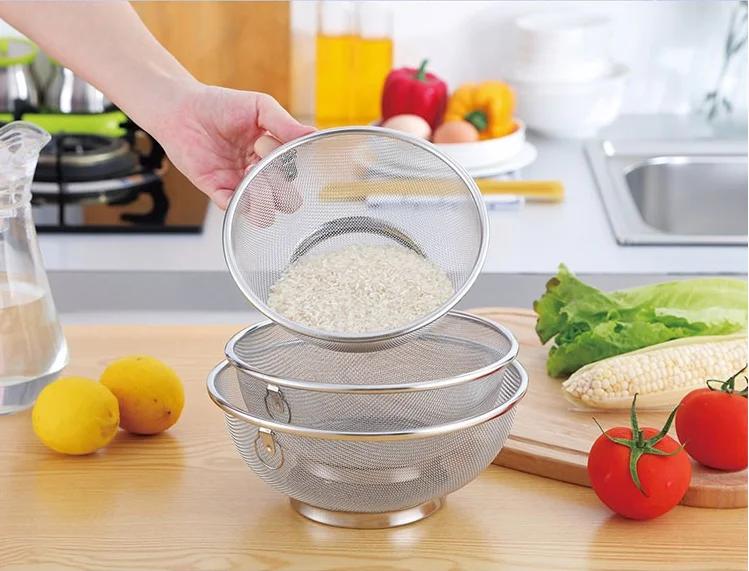 Mesh Stainless Steel Strainers Kitchen Draining Washing Basket Fruit Vegetable Washing Colanders Leakage Basin Soaking Wash Bowl
