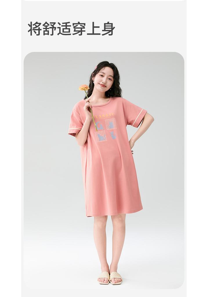 Fenteng [32 count pure cotton] summer new round neck short sleeved loose breathable women's nightgown thin version