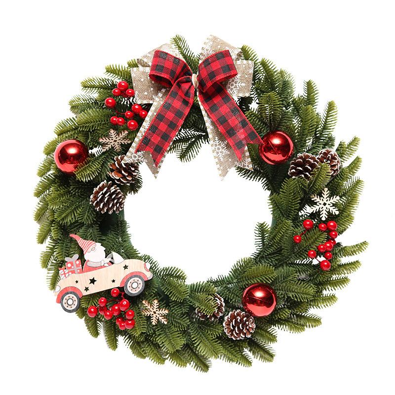 Wooden American Style Christmas Wreath Door Sign Flat Printed Plaque for Window and Decoration