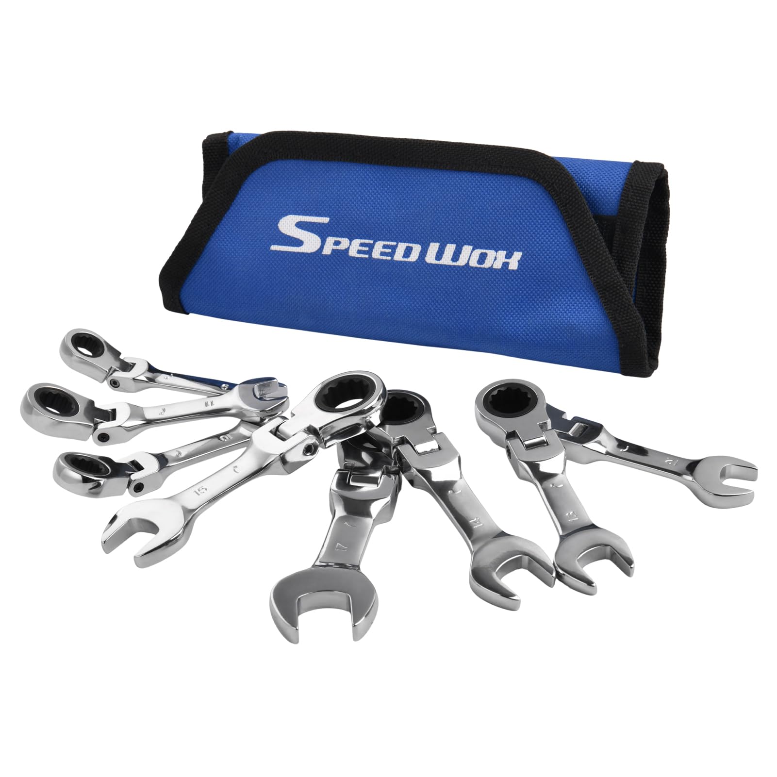 SPEEDWOX 8-Piece Ratchet Combination Wrench Set - Mini Swivel Head Ratchet Wrench Set, Combination Spanner Set, Swivel Head Ratchet Combination Set, 9