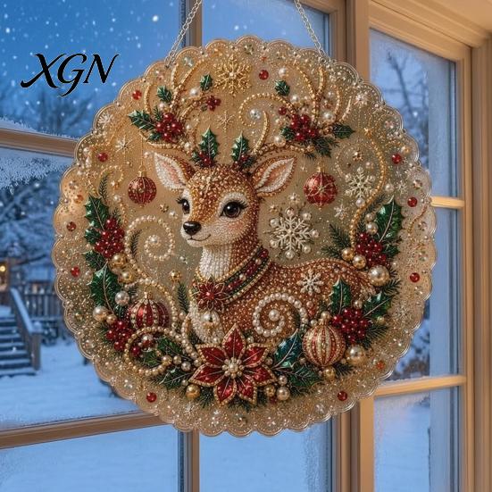 Kit di Creazione per Principianti, Kit Pittura Suncatcher con Perle Finte di Natale, Set Artistico Fai-da-te con Perline 3D di Babbo Natale Pupazzo di Neve Albero, Decorazione Fatta a Mano