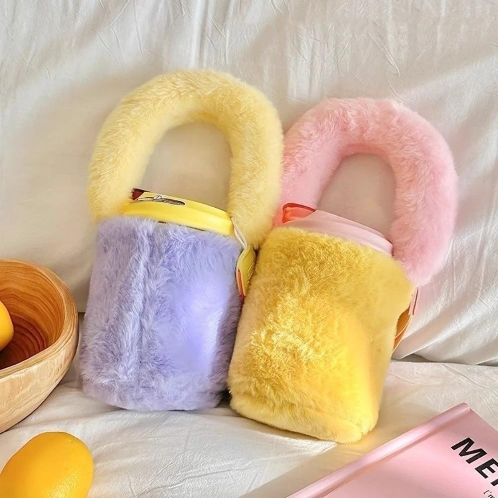 Spliced Color Thermos Cup Sleeve Heat-proof Plush Cup Cover Sweet Bottles Cup Pouch  Bottles Cup