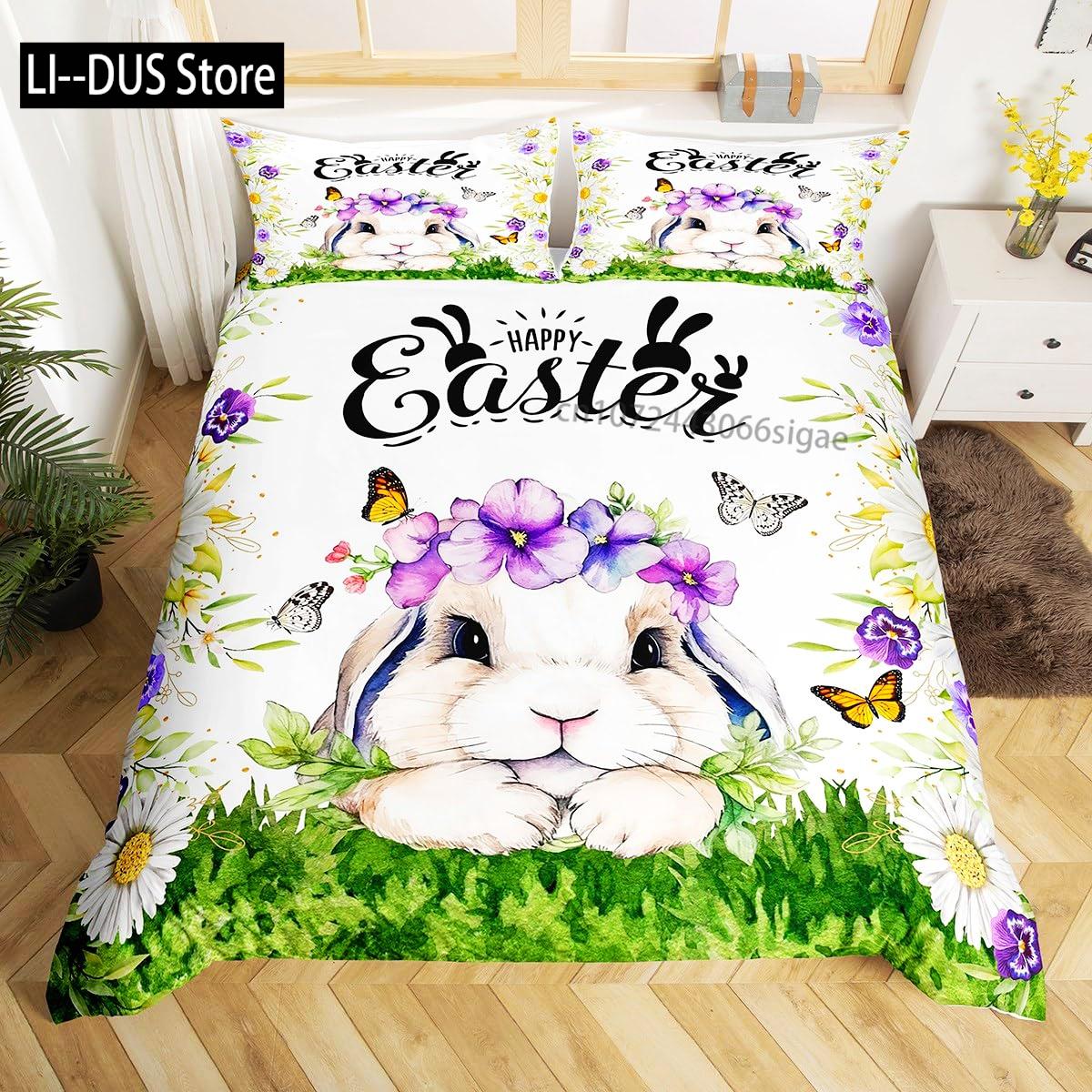 

Rabbit Comforter Cover FullPink Floral Bedding Sets Girls Women Cute Bunny Duvet Cover Bedroom Decor 3Pcs with 2 Pillow Case EU Single(135*200cm)3pcs