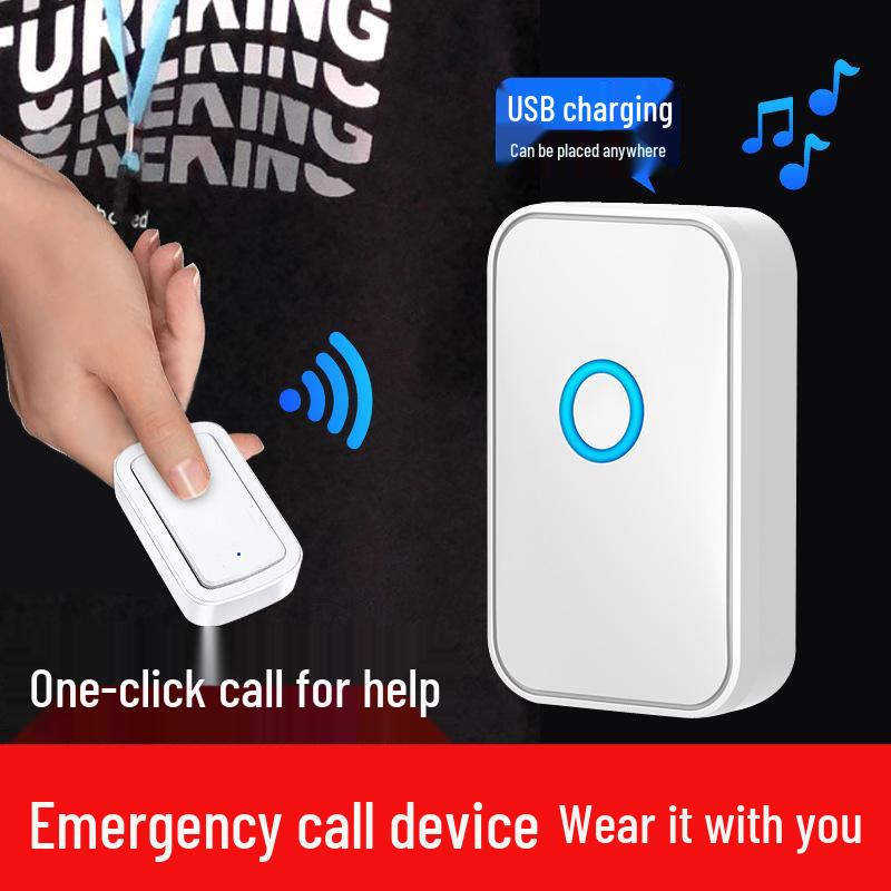 Waterproof Wireless Doorbell with Loud Ring, Rechargeable Call Button for Elderly, Emergency Alert Device, Home Use.