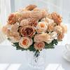 Artificial Rose Bouquet Realistic Fake Silk Flower with Green Leaves Home Wedding Party Table Centerpiece Indoor Outdoor Faux Bloom Decoration