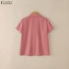 ZANZEA Women Turn Down Collar Loose Casual Short Sleeve Blouse