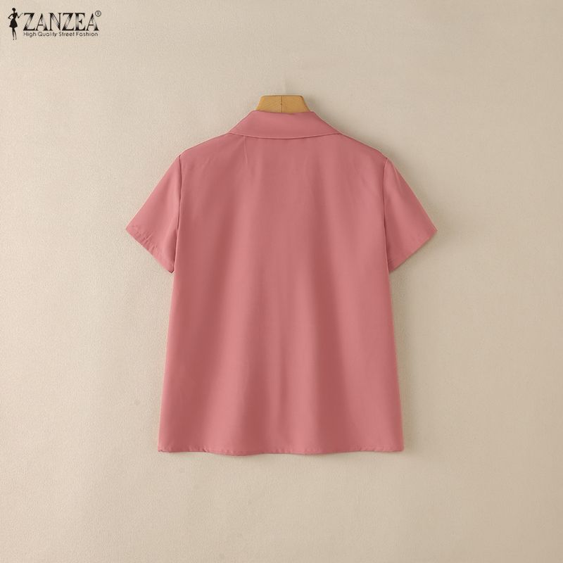 ZANZEA Women Turn Down Collar Loose Casual Short Sleeve Blouse