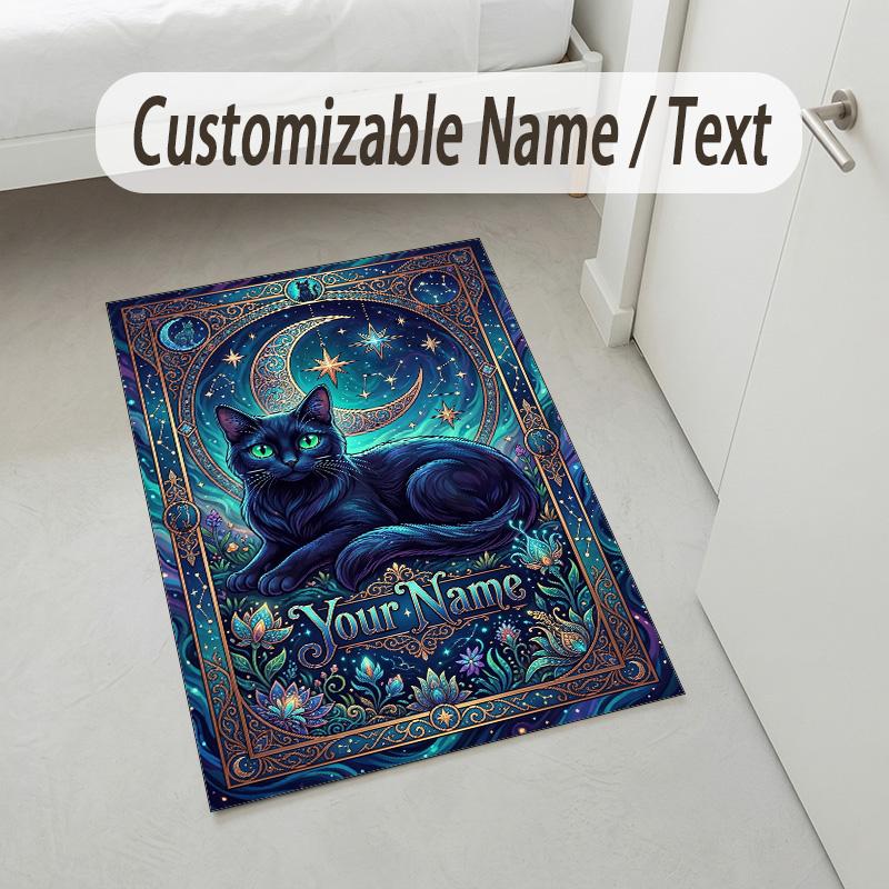Ethereal Cat Theme Soft Crystal Velvet Rug Custom Name & Text Print Non Slip Floor Rug for Bedroom Living Room