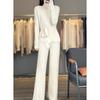 Chic Autumn/Winter Cashmere Two-Piece Set: Women's Loose Knit Sweater & Wide-Leg Tie-Waist Pants