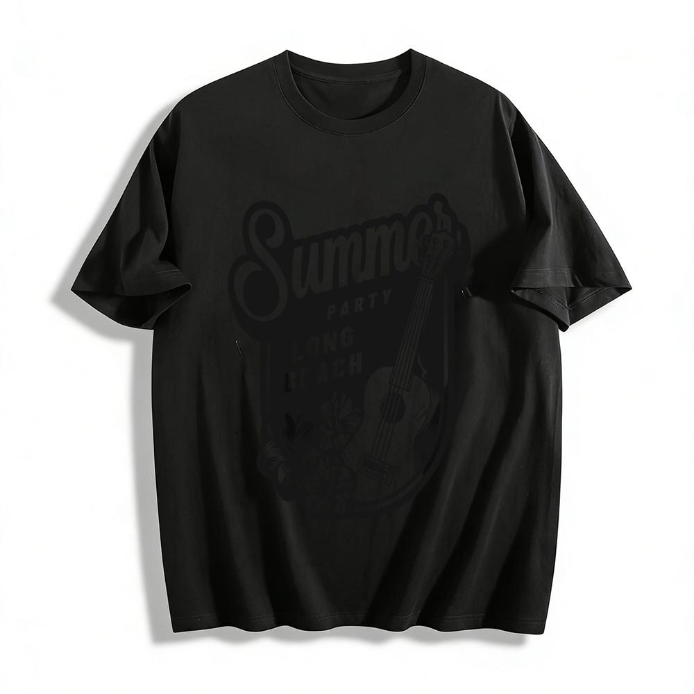 

Summer Long Beach Party Ukulele Print Casual Short Sleeve T-Shirt Pure cotton T-shirt XXS