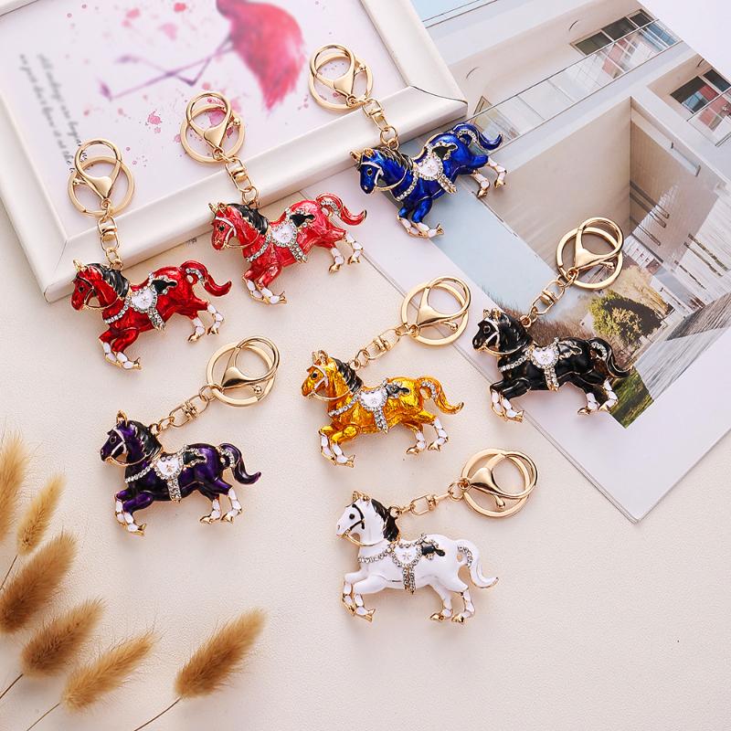 1PC Cute Souvenirs Brightly Convenient Zinc Alloy Backpacks Horse Keychain Practicality Rhinestone Gift Decorative Handbags