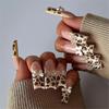 24x French Tip Press On Nail 3D Bows Full Cover False Nail Long Square Stick On Nail Leopard Print Acrylic Nail
