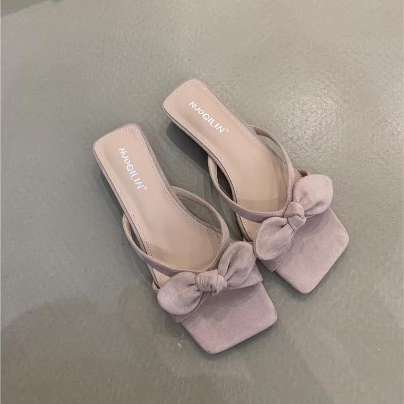 Mode Été Nouveau Style Mode Confortable Pantoufles Femmes Élégantes Pantoufles Chaussures Nœud Femmes Décontractées Bout Ouvert Talon Plat