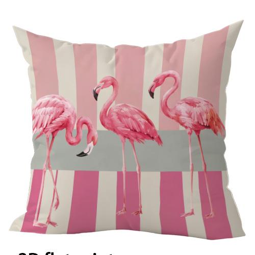 1pc Tropical Flamingo Print Throw Pillow Covers, Pink Geometric Stripe Floral Cushion Cases for Home Sofa Bedroom