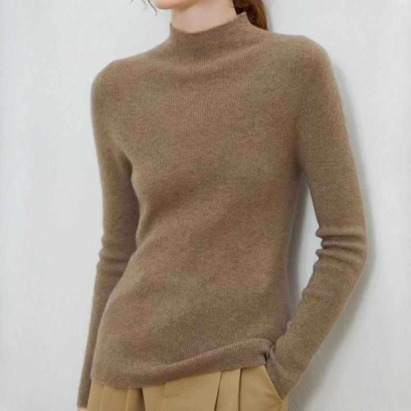 

IHUASU женский шерстяной свитер с полувысоким воротом, женский, 100% чистая шерсть, тонкий кашемир, вязаный, облегающий внутренний джемпер XXL верблюд