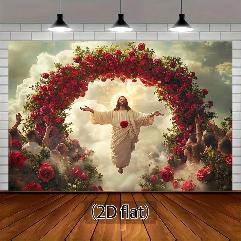 2D Divine Jesus Backdrop, Christian Event Party Background Cloth