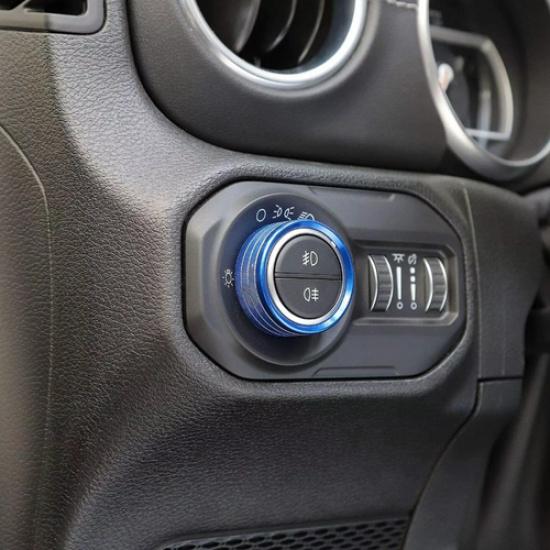 For 18-25 Jeep Gladiator JT/JL Blue Alloy Headlight Switch Knob Cover Ring Trim
