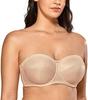Large Size Women's Strapless Bra Plus Size Steel Rim Convertible Padded Rose White Beige Underwear