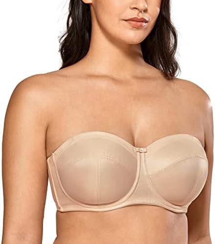 Large Size Women's Strapless Bra Plus Size Steel Rim Convertible Padded Rose White Beige Underwear
