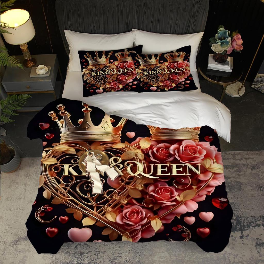 Valentine'S Day Love Roses Pattern Printed Duvet Cover Simple Luxury Style Bedding Set Soft Comfortable Quilt Cover Pillowcase