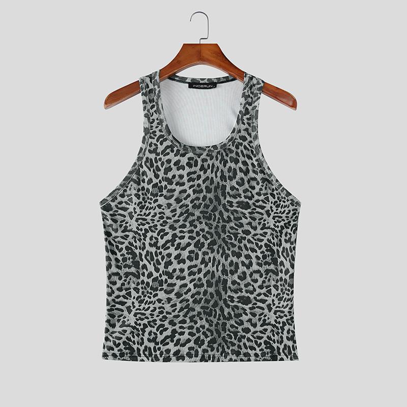 INCERUN Men Sleeveless Print Casual Fitted Tank Tops Sport Gym Basic Vest