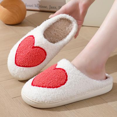 Fashion Fashion Heart Pattern Plush Slippers Women Slip On Platform Cotton Slippers Woman Winter Indoor Non Slip Light Warm Slides Mujer