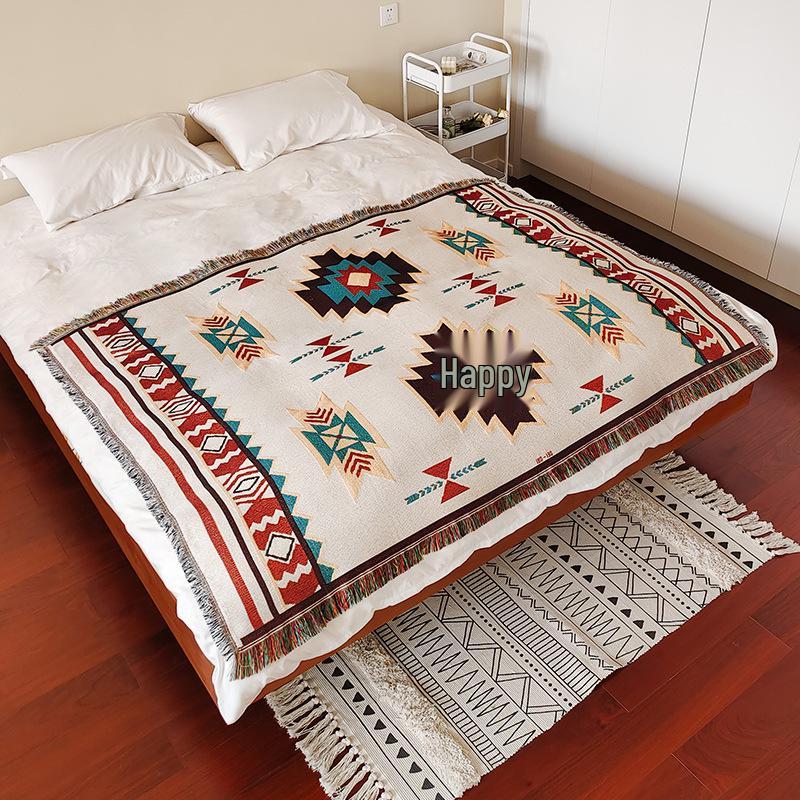 Bohemian Cotton Jacquard Throw Blanket and Bed Runner for Home or Hotel.