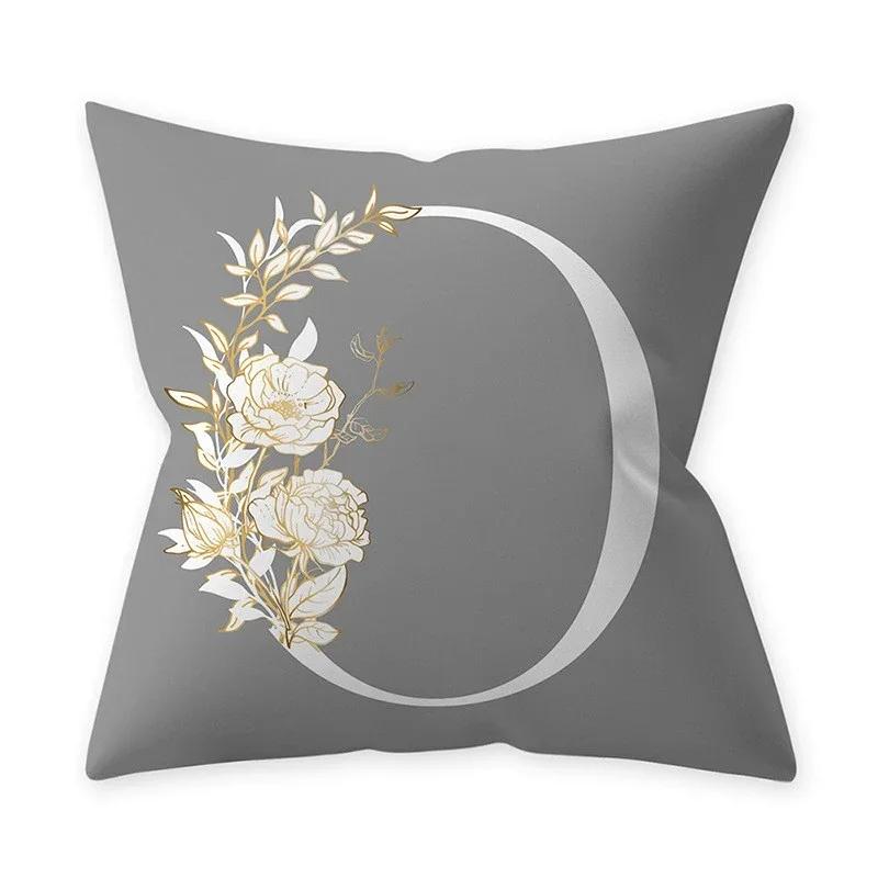 Grey Alphabetic Cushion Cover Polyester Cushion Cover Flowery Print Sofa Decoration Cushion  Home Decor Pillow Cover 45x45cm